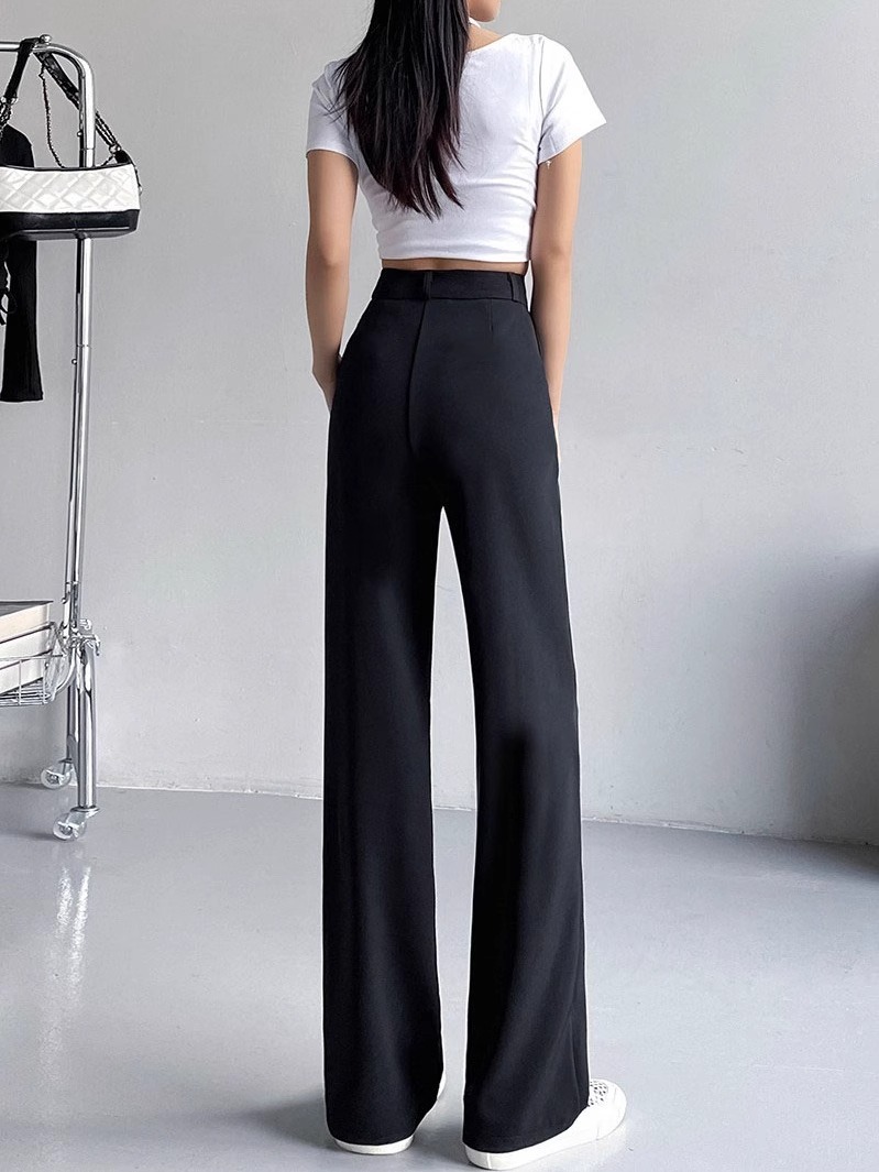 Picture of 2025 New Spring Black Narrow Wide-leg Pants Women's High Waist Slim-fit Pants for Small Men
