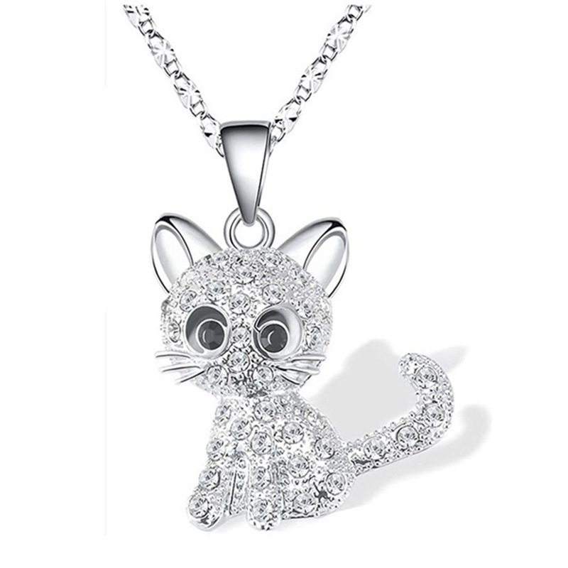 Picture of Cross-border wish cute color cat diamond pendant simple jewelry female European and American animal cartoon clavicle chain necklace