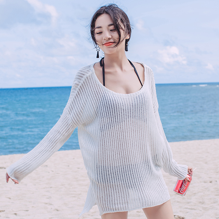 2019 Seaside Vacation Long Sleeve Sexy Bikini Blouse Swimwear Hollow Out Sun Protection Beach Suit Women's Swimwear