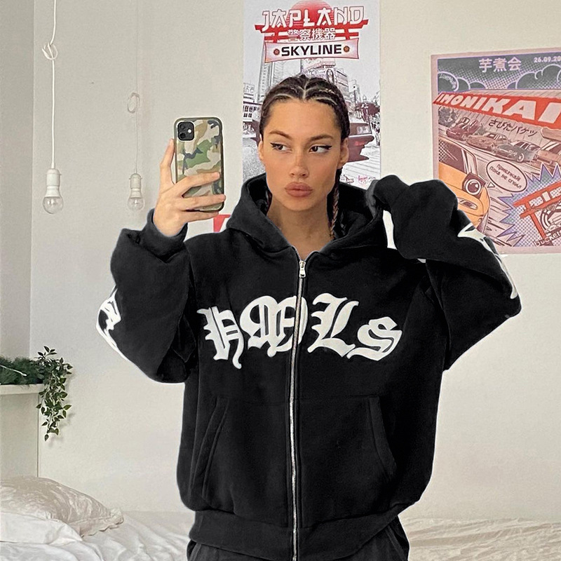 Picture of 2023 Europe and the United States cross-border AliExpress new ladies street hoodie foam zipper Europe and the United States hooded sweater