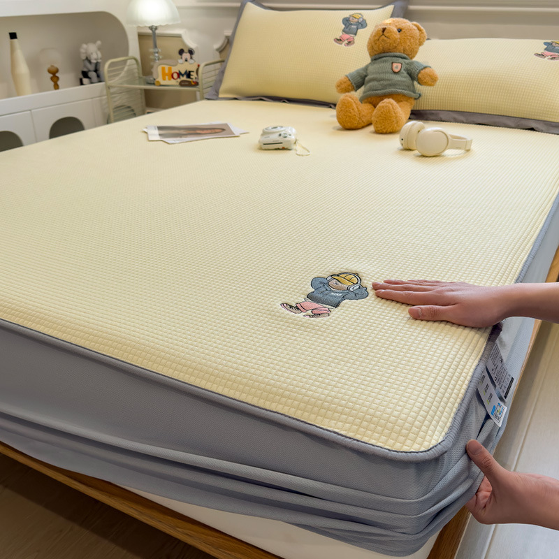 Picture of Category a Maternal and Infant Grade Waffle Ice Bean Mat Three-Piece Set Classy Ice Silk Mat Fitted Sheet Summer Air-Conditioned Soft Mat