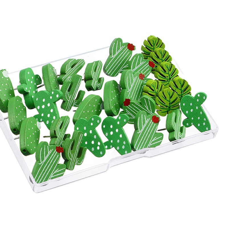 Amazon creative office soft wooden cactus cartoon pushpin nickel plated I-shaped nail big head nail wall nail customization