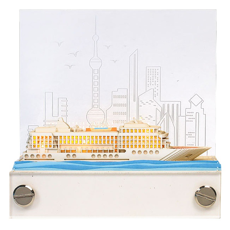 Port Cruise Ship 3D Paper Carving Notes Creative Gift Ship Model Seaside Beach Ornaments