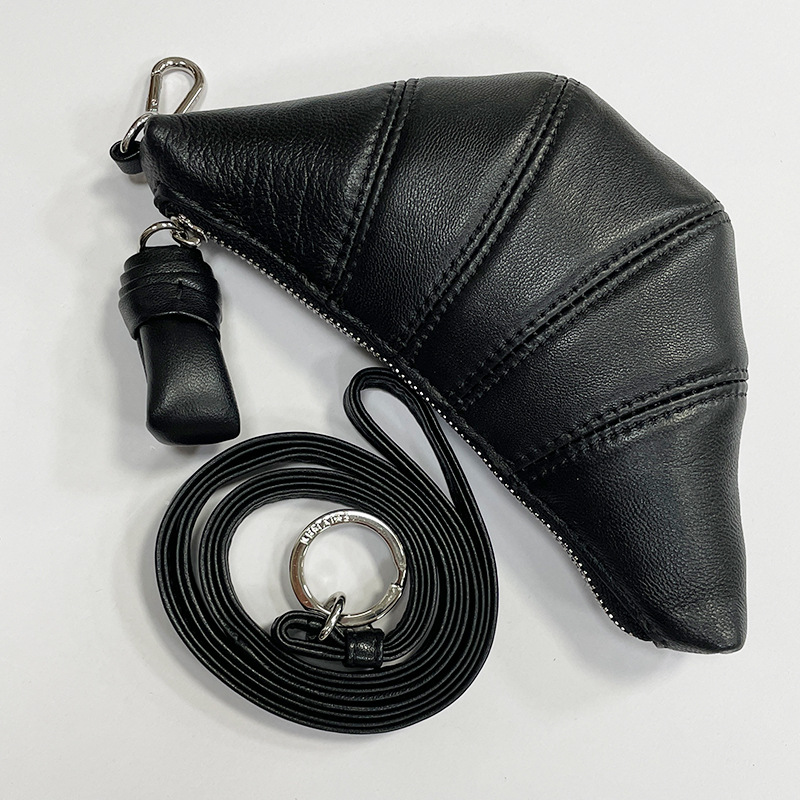 Genuine Leather Mini Croissant Bag, Functional Small Bag, Dumpling Bag, Croissant Coin Purse, Wallet with Stitched Stitching