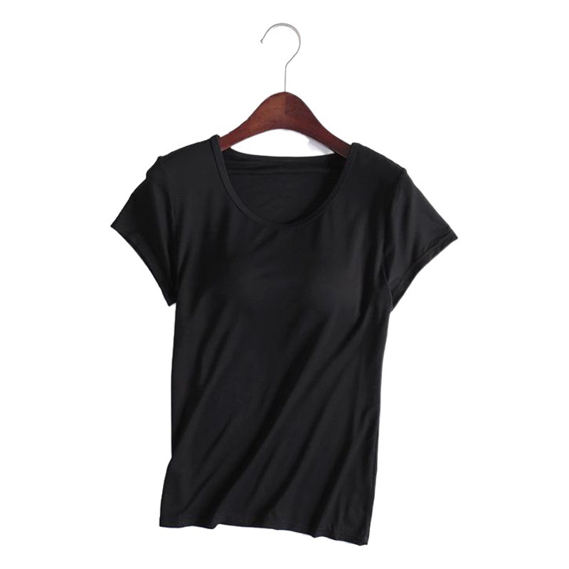 Picture of Modal T-shirt Women's Spring and Autumn Solid Color Short-sleeved Bra-free Yoga Bottoming Outer Wearing Cup All-in-one Home Clothes Inner Wearing