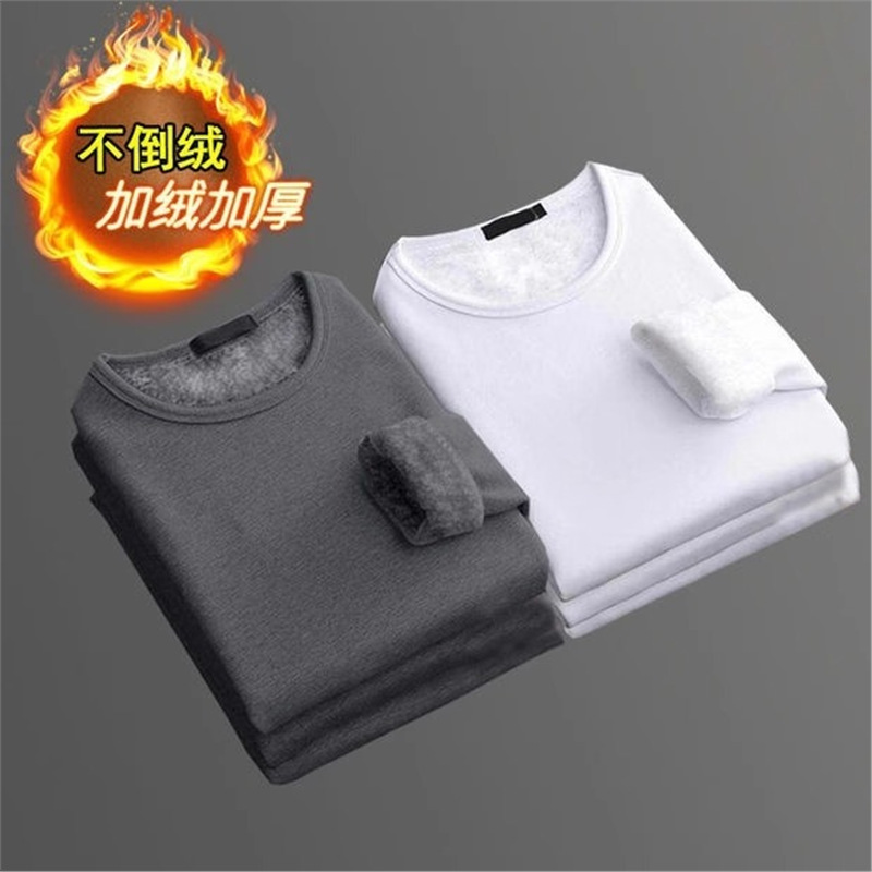 Picture of Long-sleeved T-shirt Women's Winter Trendy Brand Solid Color Crewneck Base Shirt fleece-lined Thickened Warm Inner Clothes Trendy T-shirt