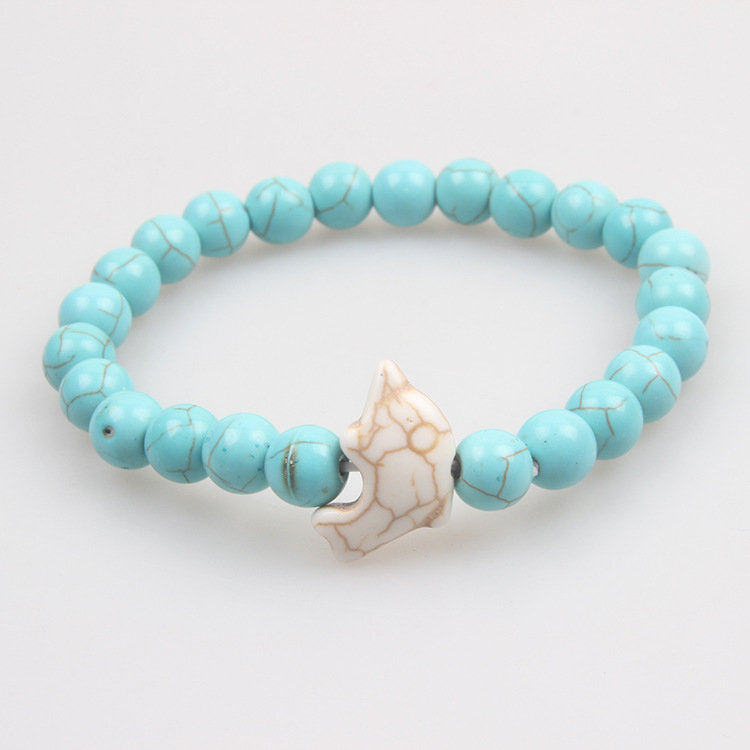 Picture of Zhou Lianfa Cross-border Wholesale New Green Turquoise Dolphin Volcanic Stone White Turquoise Stretch Bracelet Jewelry for Men and Women