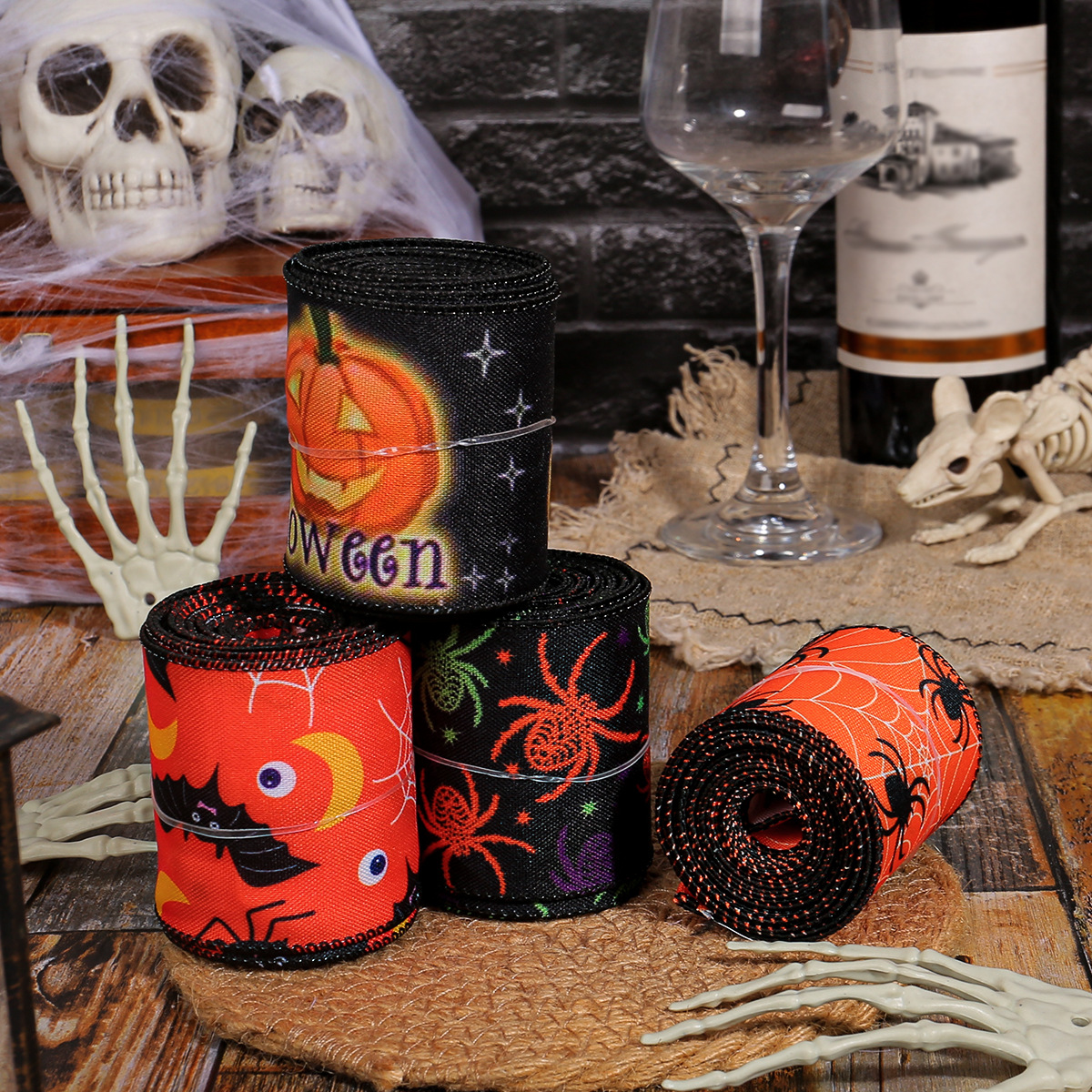 Creative Halloween Spider Print Ribbon Ghost Festival Party Decoration Ribbon Ribbon Diy Decoration Ribbon Material