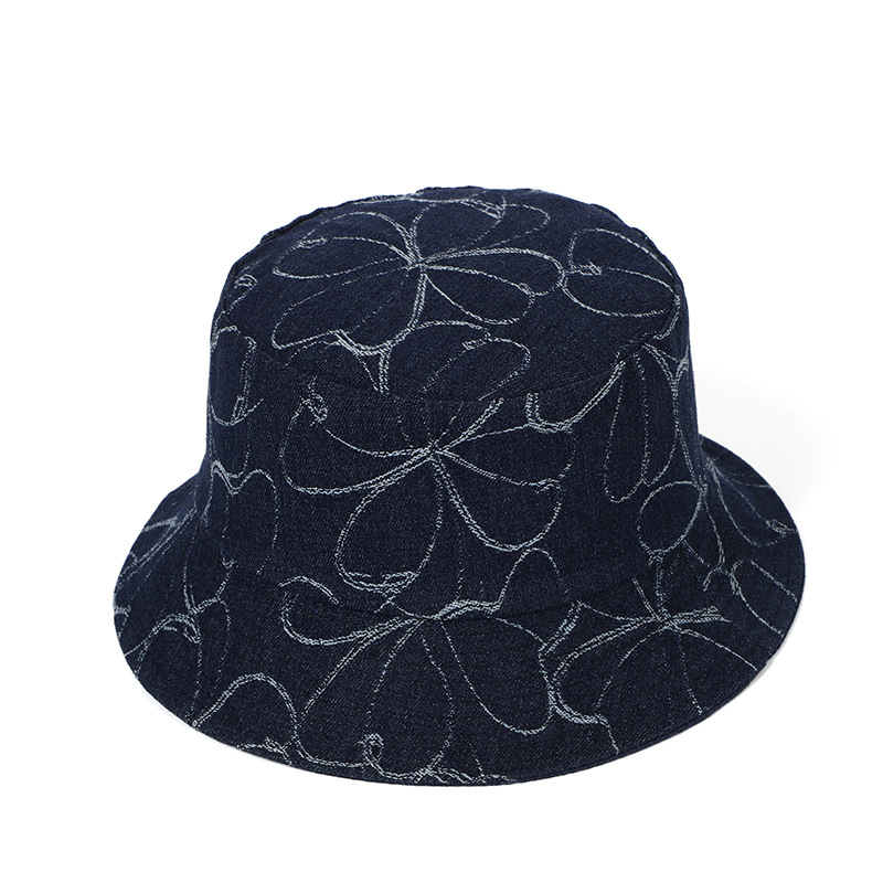 Picture of Reversible Spring and Summer Sun Hat for Women with Denim Flowers, Retro Style, Literary and Versatile, Travel Sun Protection Basin Hat, Trendy Brand