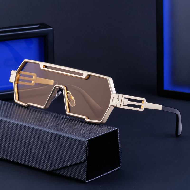 Picture of Retro Sunglasses for Men, Steampunk Style, Irregular Sunglasses, High-End Driving Glasses, Sun Protection One-Piece Glasses for Women