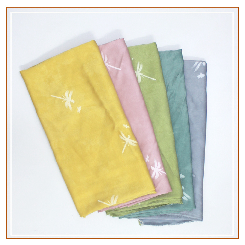 Acetate satin gluing process, dragonfly printed fabric, suede floral fabric, dress, Hanfu cheongsam, national style fabric