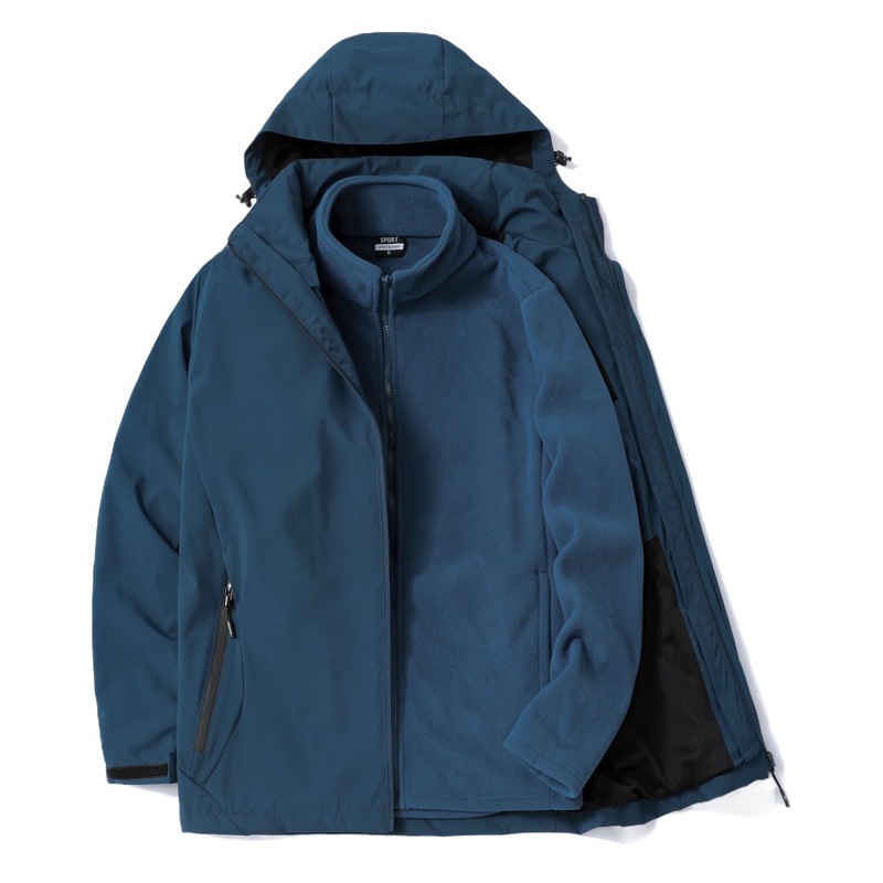 Autumn and Winter Outdoor Hard Shell Jacket for Women, Three-In-One Windproof and Waterproof Jacket, Fleece Liner, Hiking and Mountaineering Jacket for Men