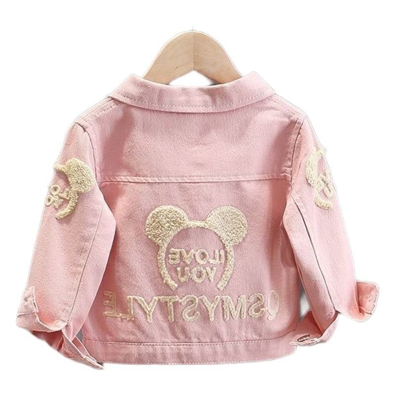 Picture of Girls' Denim Jacket Korean Version with Three-Dimensional Fleece Appliqué Cardigan Jacket in Stock, Available for Wholesale, Cute, Fashionable, and Versatile