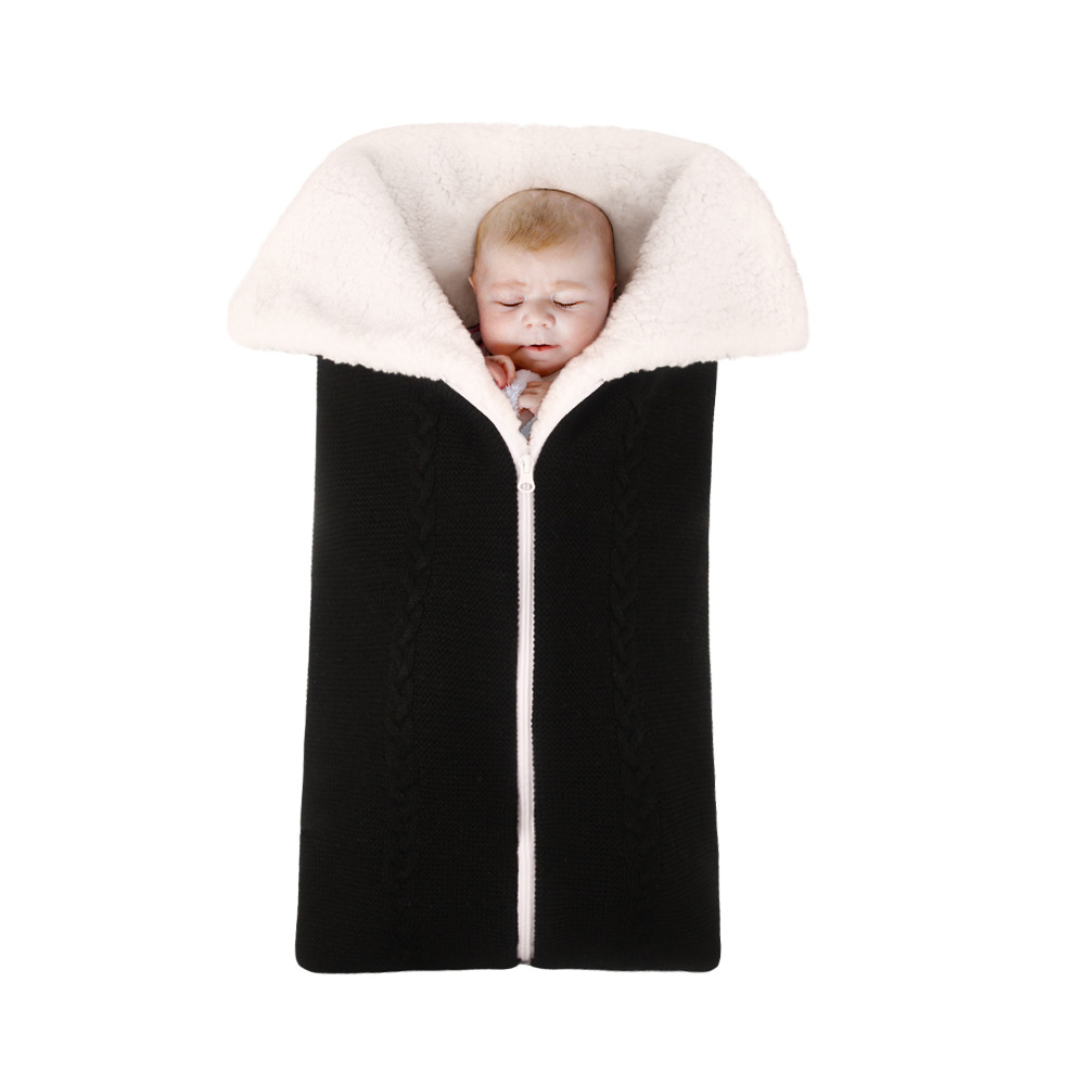 Picture of Hot Selling New Wool Knitted Plus Velvet Baby Sleeping Bag Baby Blanket Stroller Zipper Sleeping Bag Blanket Two-In-One