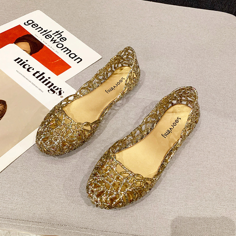 Picture of Hollow closed toe sandals summer shiny crystal dance shoes jelly shoes flat soft bottom hole beach shoes women Wholesale