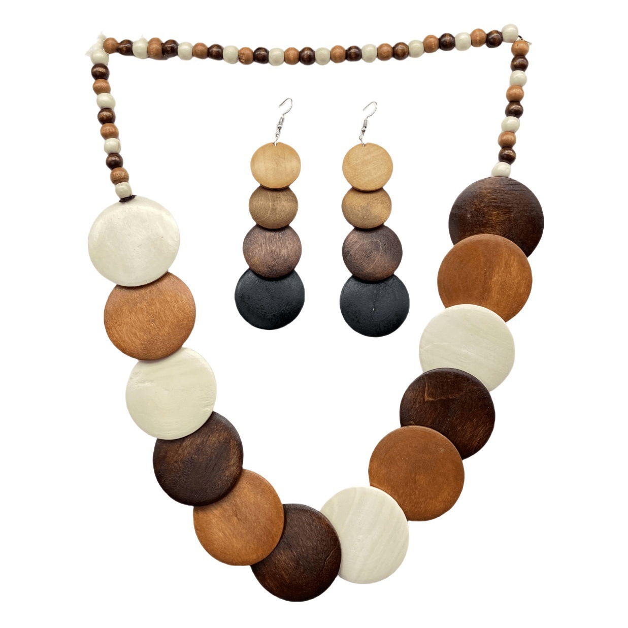 Cross-border foreign trade wooden necklace earrings suit necklace bohemian cotton and linen style wooden jewelry European and American necklace