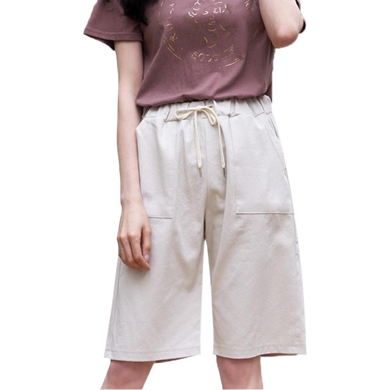 New Shorts for Women Summer Thin High-Waisted Wide-Leg 150kg Casual Mid-Pants Straight Large Size Elastic Waist Five-Quarter Pants for Women