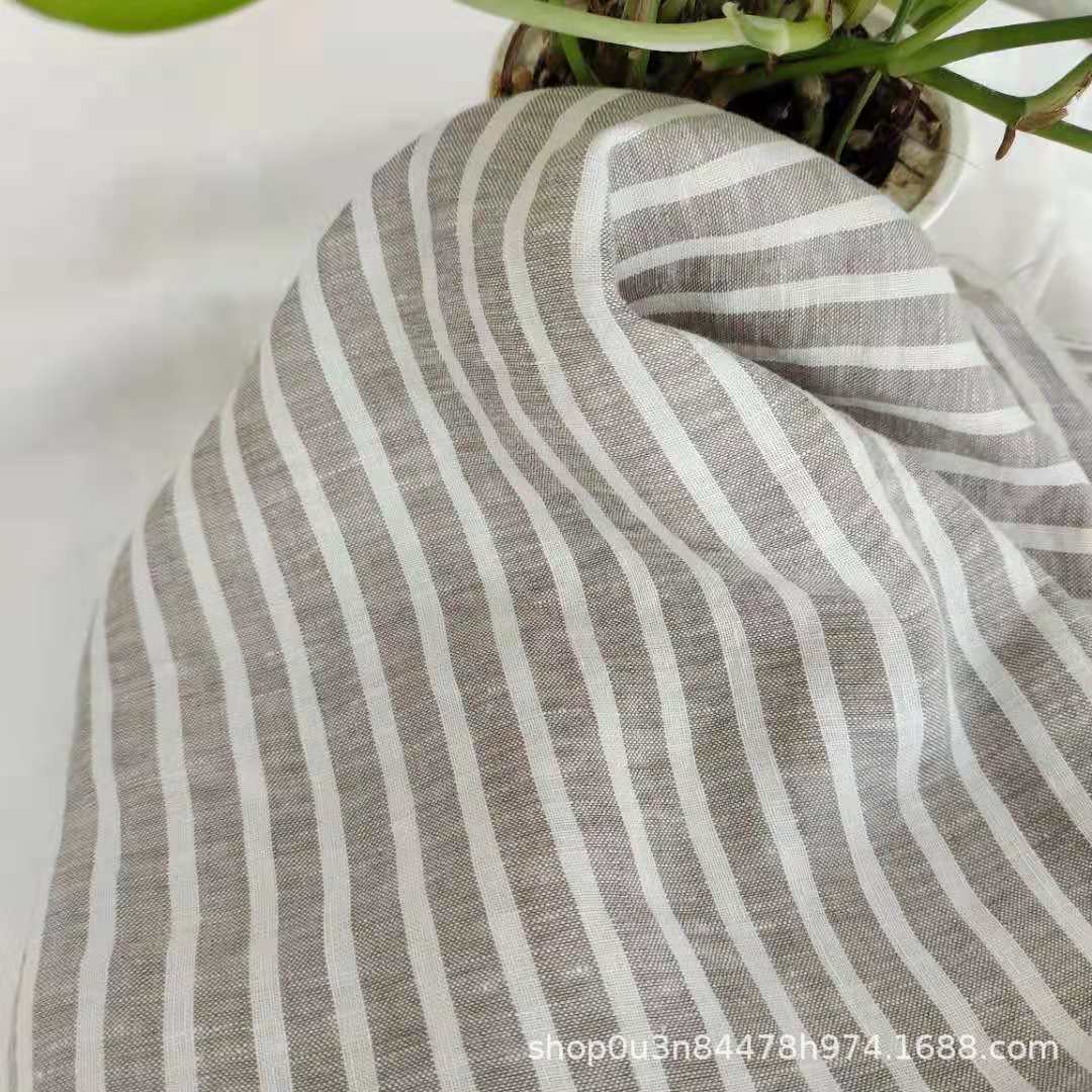Light gray French pure linen extra-wide striped sand washing cloth quilted by linen curtain fermentation