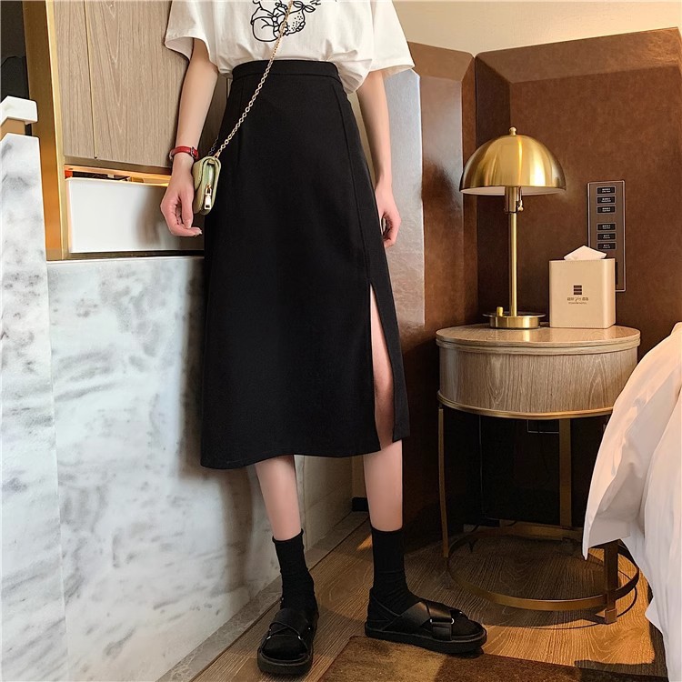 Suitable for Pear-Shaped Figure plus size High Waist Long Dress Suit Split A- Line Skirt Over Knee Mid-Length Skirt Women's Autumn