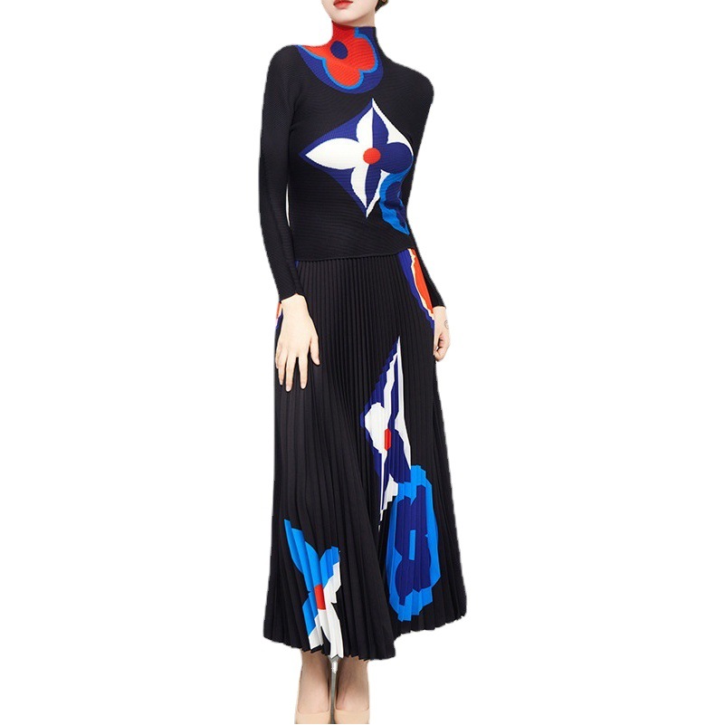 European and American Women's High-end Retro suit 2024 Spring and Autumn Cross-border New Fashion Elegant Pleated Two-piece Dress for Women