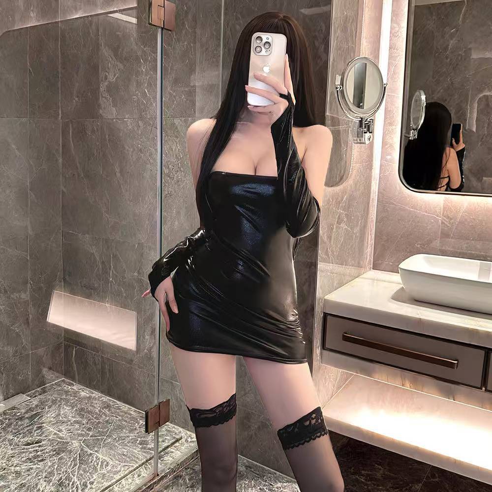Flirtatious sex clothes patent leather onesuits pure desire young women free from temptation tight hot uniforms bandeau sex clothes