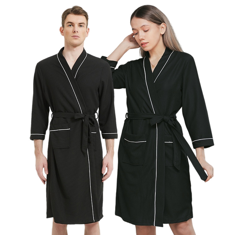2025 New Four Seasons Couple Waffe European and American Bathrobe Foreign Trade Cross-border Russian Amazon Temm Nightgown