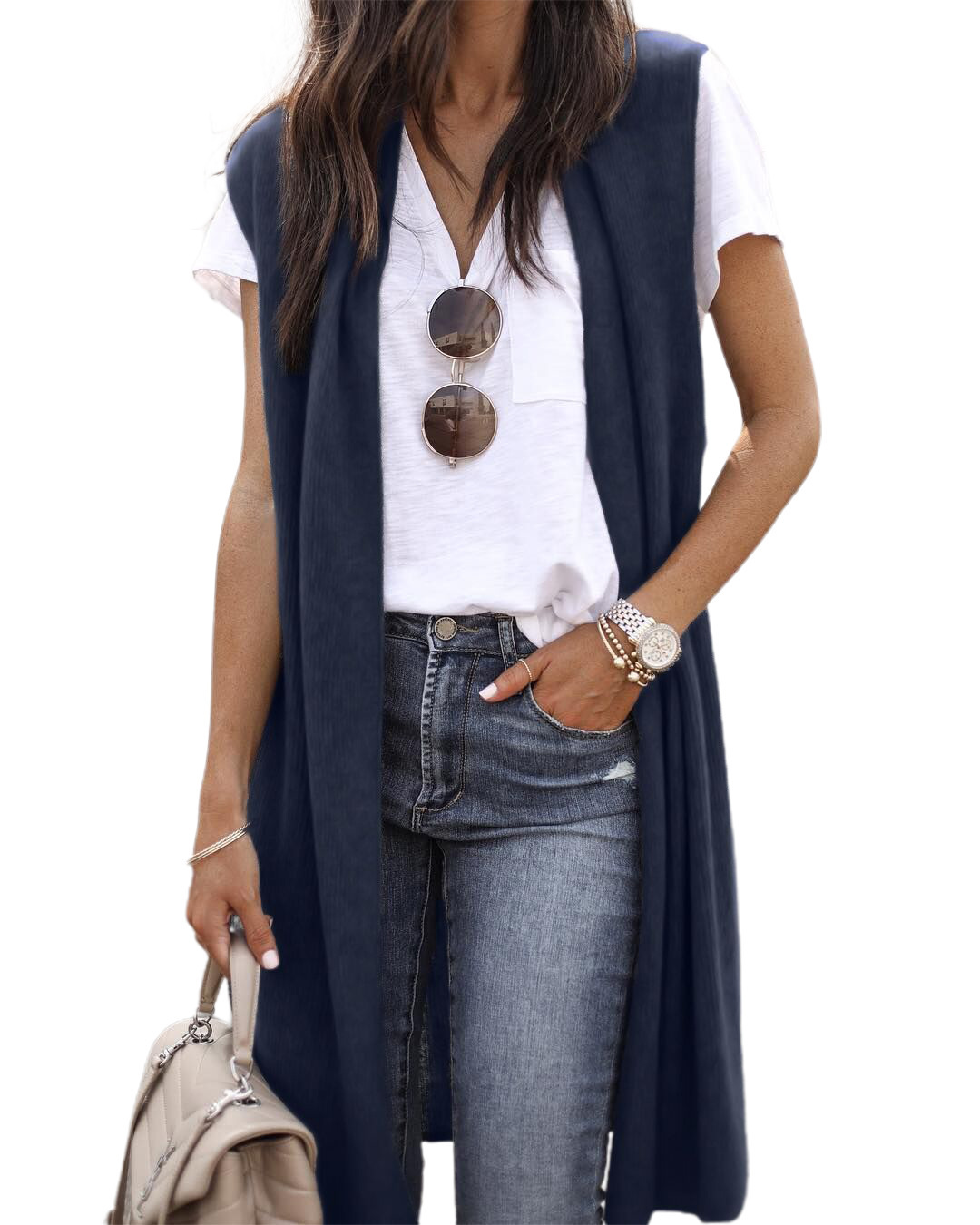 Picture of European and American 2023 Cross-border Amazon New Shoulder Cardigan eBay Fashion Trend Long Sleeveless Vest for Women