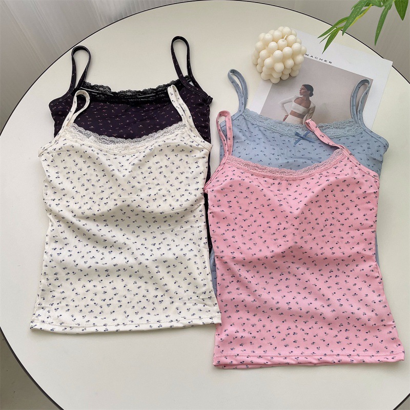 Picture of bm wind ice silk floral suspenders vest with chest pad one-piece beautiful back inside and outside wear Korean pure suspenders underwear