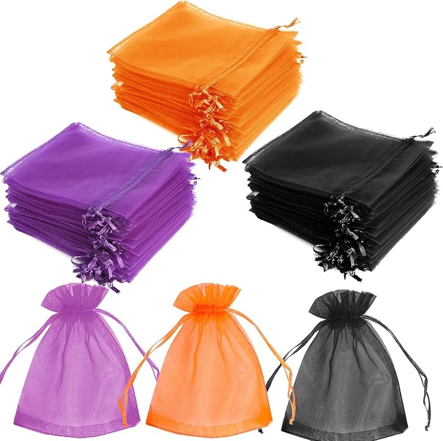Halloween Candy Mesh Bag Orange Pumpkin Chocolate Packaging Transparent Bag Halloween Party Gift Bag
