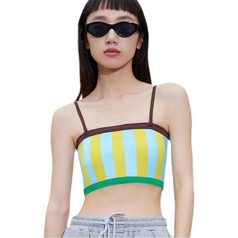 European and American Retro Contrasting Color Fashion Striped Sports bra Vest Yoga Clothing Women's Sling Chest Pad Fitness Underwear bra