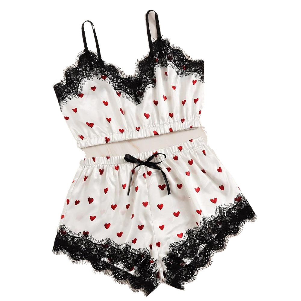 Picture of Source factory cross-border foreign trade supply wholesale women's love summer suit tube top sexy lace ice silk home clothes
