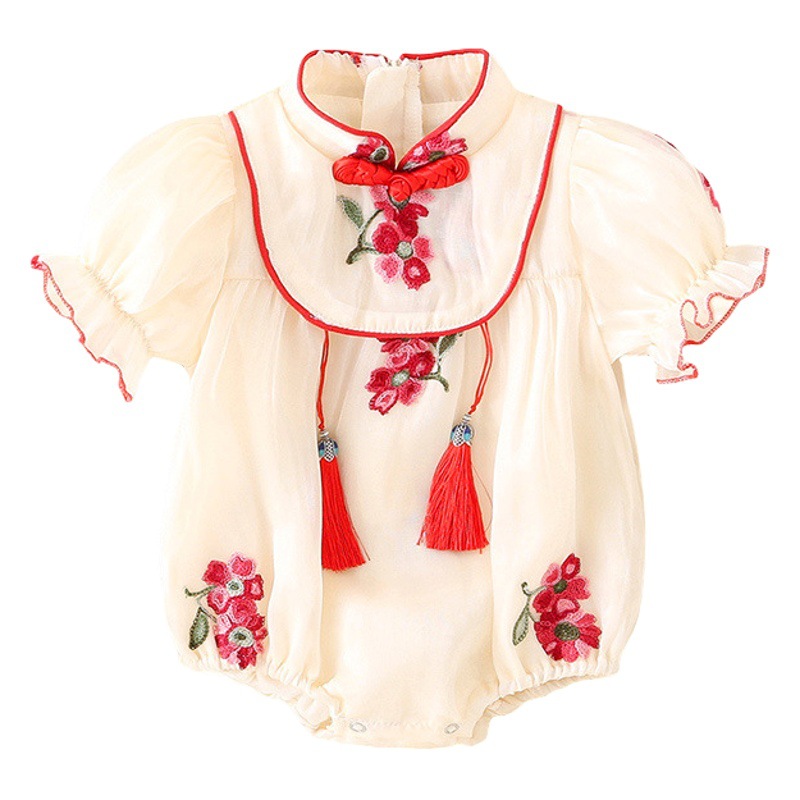 Women's Baby Cheongsam Wrap Fart Clothes Summer Thin Baby Jumpsuit Chinese Style Full Moon One Hundred Days Old Princess Dress