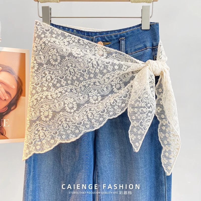 Oversized lace butt curtain for women, 2025 new layered skirt, topped with a triangle waist scarf to cover hips, and a curtain apron