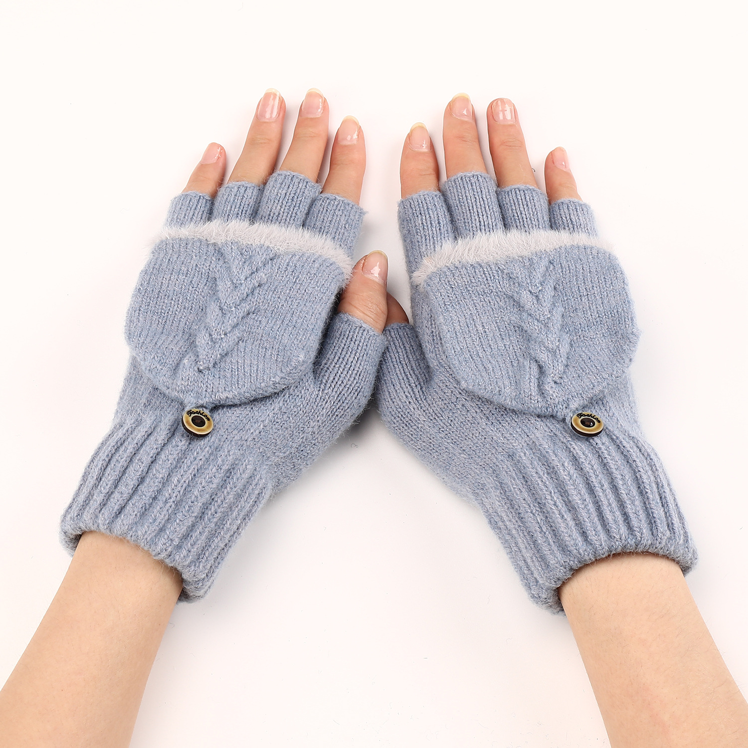 G810 flip Burr autumn and winter New short wool open finger gloves women's warm fashion knitted half finger oversleeve