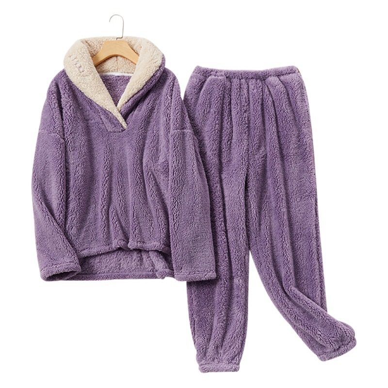 Picture of Cross-border Winter Pajamas Women's Coral Fleece Pajamas Thickened plus size Home Clothes Women's Lapel Loose Women's Pajamas suit
