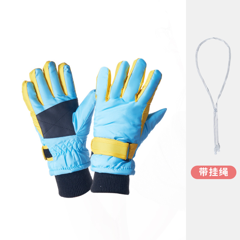 Picture of Winter children's ski gloves with lanyard 3-9 years old fleece-lined men's and women's windproof warm non-slip riding gloves wholesale