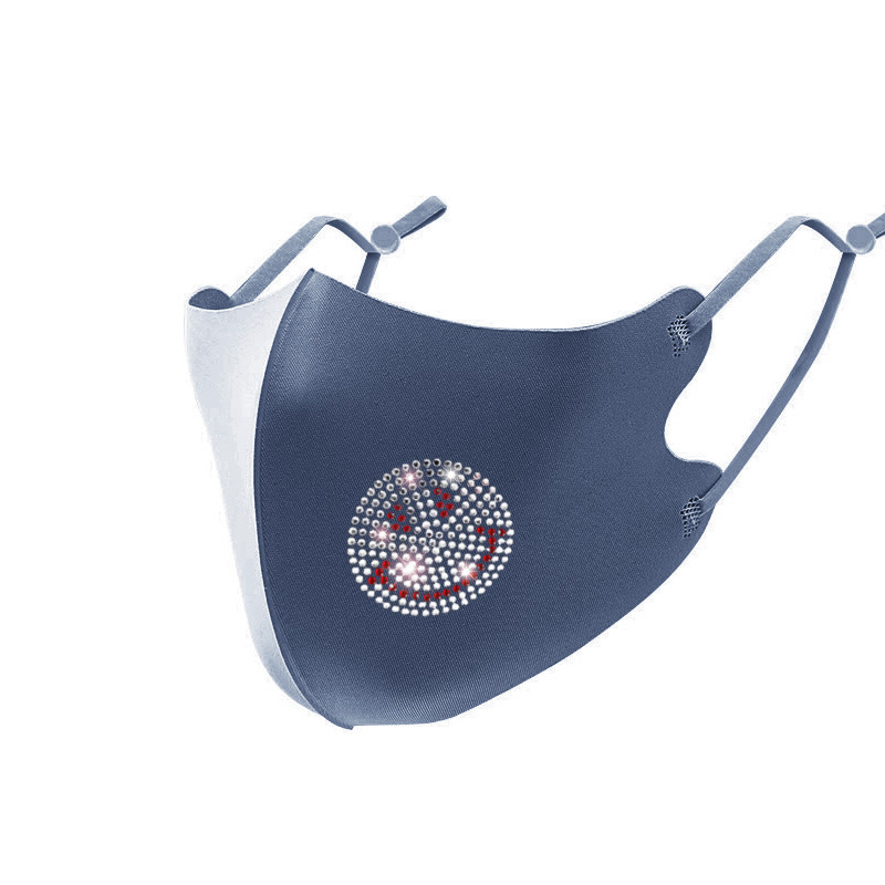 Picture of Trendy Colorful Rhinestone Ice Silk Mask Fashion European and American Style Dustproof Breathable Sun Protection Face Mask with Sparkling Rhinestones Uv Protection