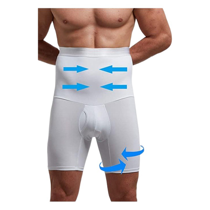Spot European and American Men's Silicone Non-Slip High-Waisted Shaping Pants Boxer Briefs Tight Tummy Control Shaping Shorts