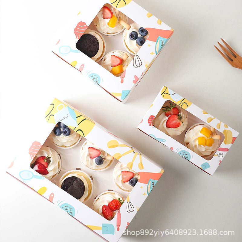 Cupcake Packing Box Mu Si Cup Marfen Cup 2/4/6 Cartoon Macaron Egg Tart Packing Snow Mei Niang Box