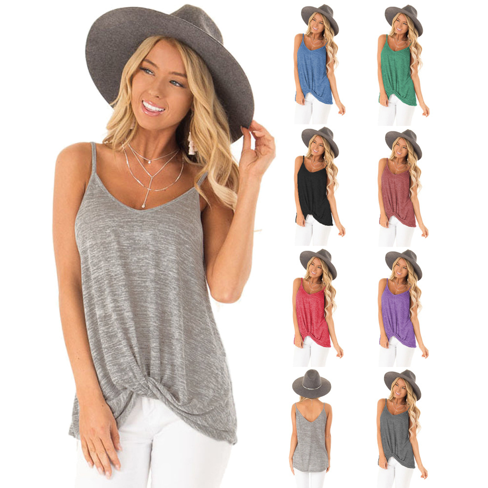 Cross-border supply Amazon new sexy sleeveless T-shirt 2022 summer European and American women's camisole twist vest