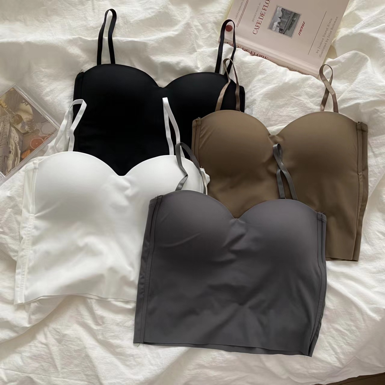 Plus size chubby girl Ice Silk sports hot girl Hong Kong style small camisole inner wear with chest pad outer wear beauty back niche top