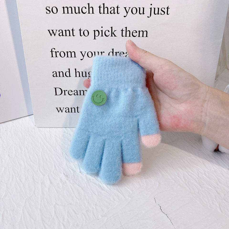 Picture of Children's Gloves Thin Boys Baby Boys Girls Winter Girls Five Fingers Warm Smiling Face Primary School Students Winter