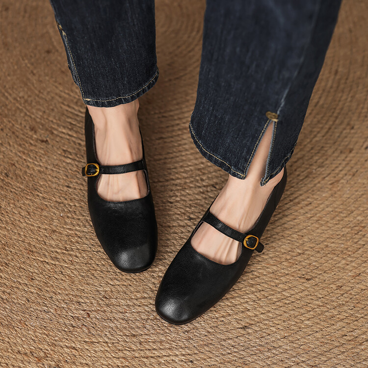 Top Sheepskin Vintage Mary Jane Women's Shoes 2024 New Genuine Leather Flat Single-Layer Shoes with British Leather Shoes for Women