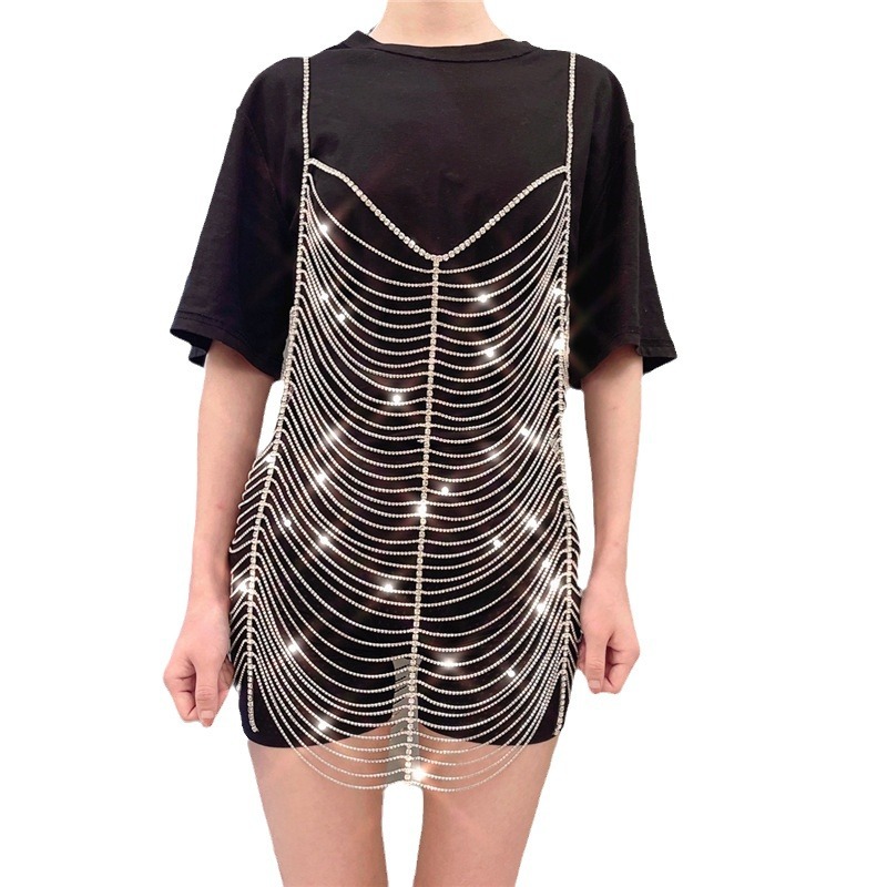 Picture of Amazon Explosions Diamond Body Chain European and American Sexy Long Necklace Nightclub Exaggerated Tassel Siamese Body Chain Skirt
