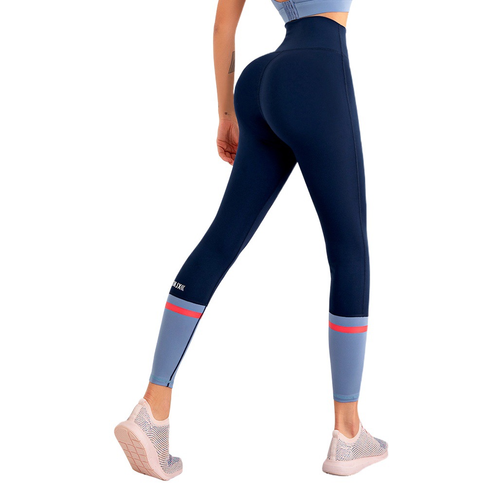 2025 Spring and Summer Ins New Sports Fitness High Waist Peach Butt Contrast Color Tight Quick-Drying Sports Yoga Pants Wholesale