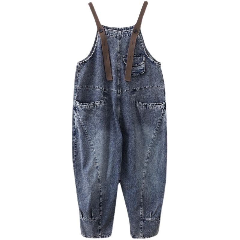 Picture of Hong Kong-style New Fashionable Age-reducing Denim Suspender Pants Women's Spring and Autumn Loose Korean-style Outer Wear Sling Pants Slim-fit Pants