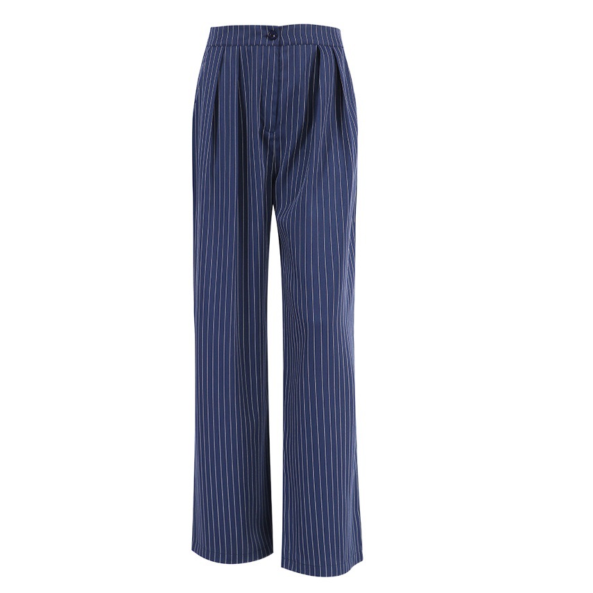 Navy Blue Stripesd Wide-Leg Pants for Women 2025 Autumn and Winter Cross-Border New Design Casual Pants Drapedy Pants for Women