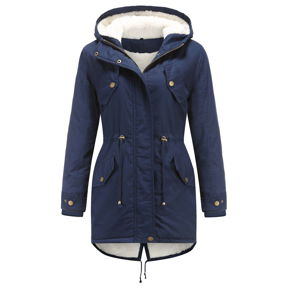 Picture of 2024 European Size Autumn and Winter New Women's Export Cotton Coat Women's Pure Color Hooded Parka Coat Thick Cotton Coat Fleece-Lined Cotton Coat
