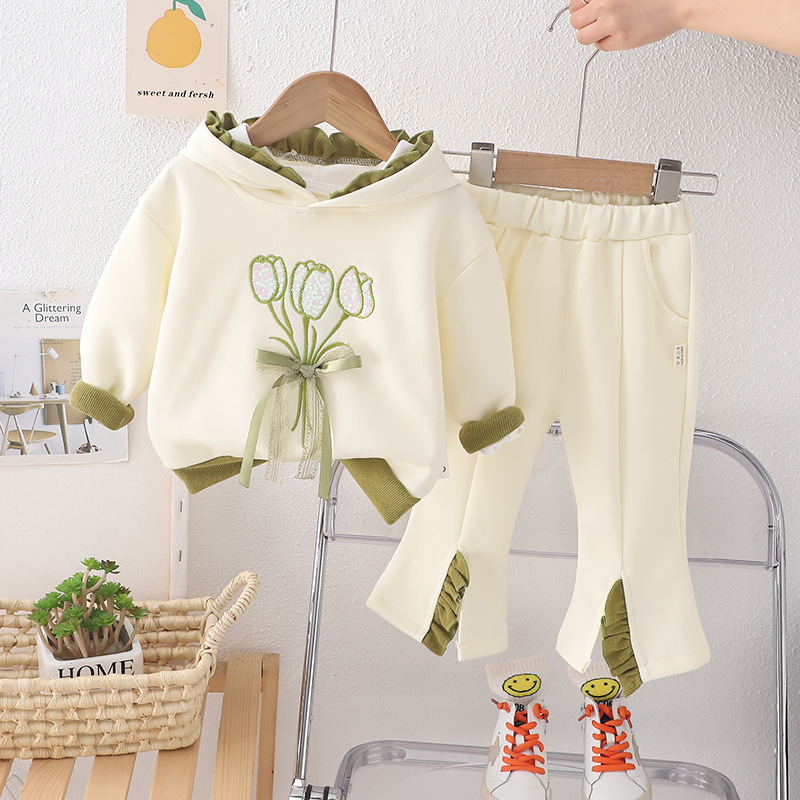Korean style new Spring Children's ribbon rose sweater Western style little girl fried street suit girls' long sleeve suit
