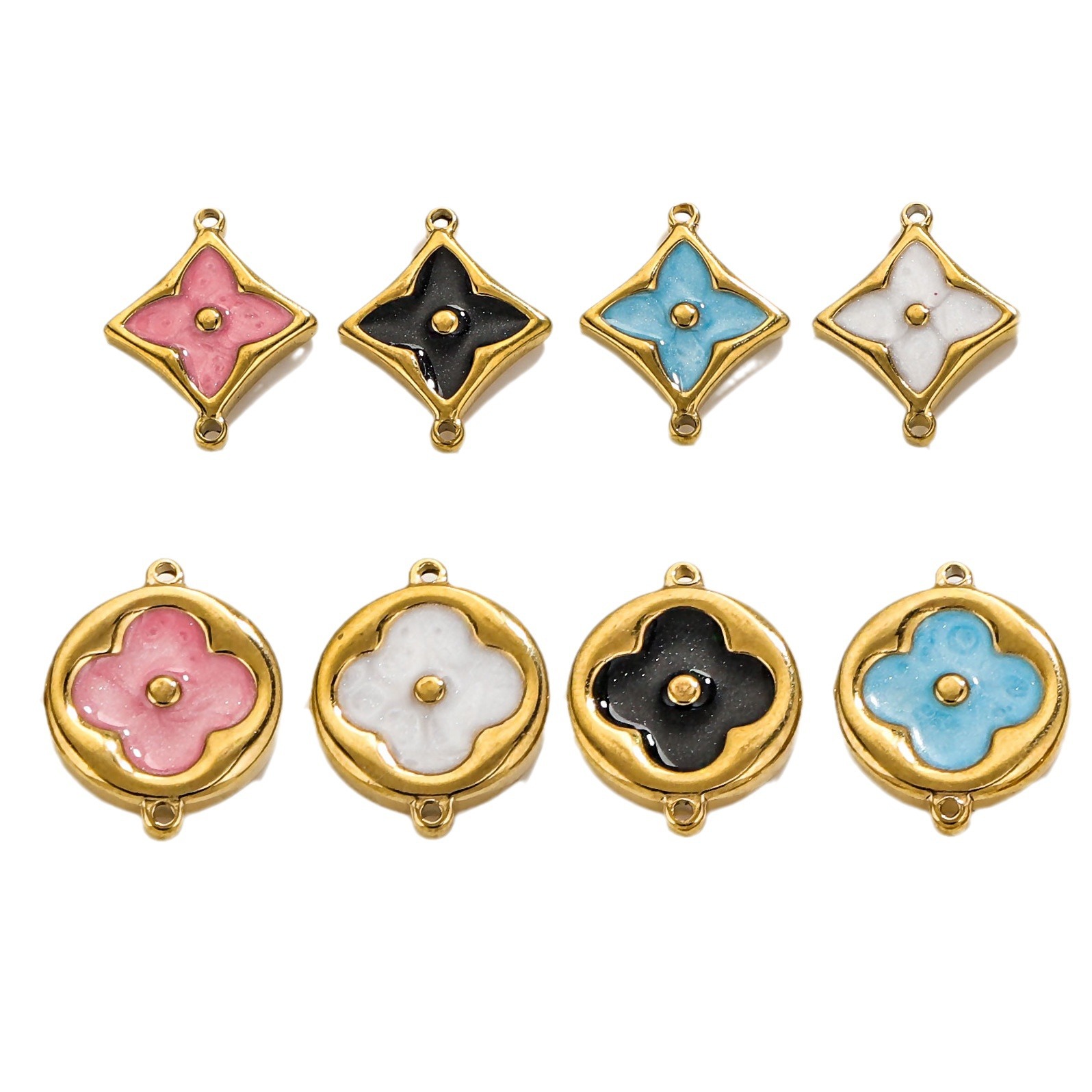 Picture of Spot Wholesale Strong Color Retention Electroplating 18K Gold-Plated Inlaid Four-Leaf Clover Double Hanging Bracelet Necklace DIY Jewelry Accessories